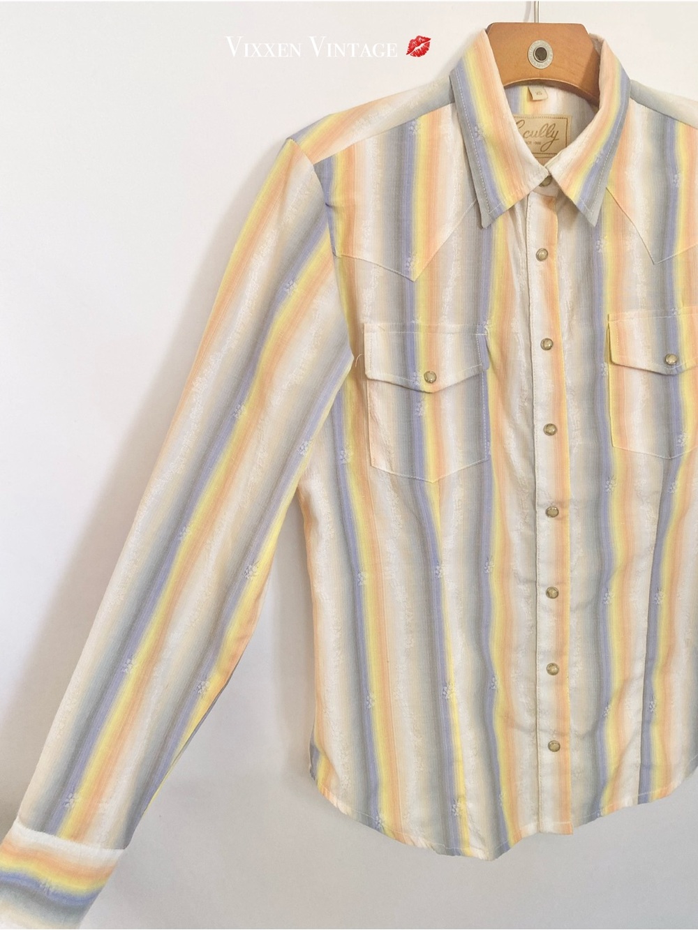 SCULLY 2010 1970'S STYLE PASTEL RAINBOW STRIPED 'CANTINA' WESTERN SNAP SHIRT